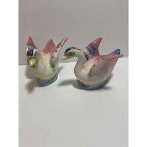 Vintage 50s Mid Century MCM Pink Swans Birds Salt & Pepper Shakers Japan Blue